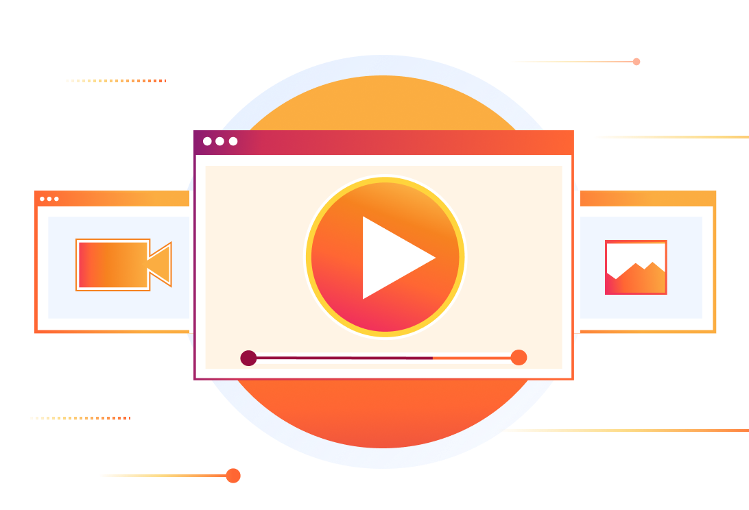 動画、画像、およびメディアプレーヤーを示すメディアのイラスト